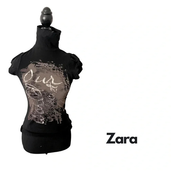 Zara |  Vintage Y2K Evening Collection Bedazzled Turtle Neck | Size S [200] - Picture 1 of 7